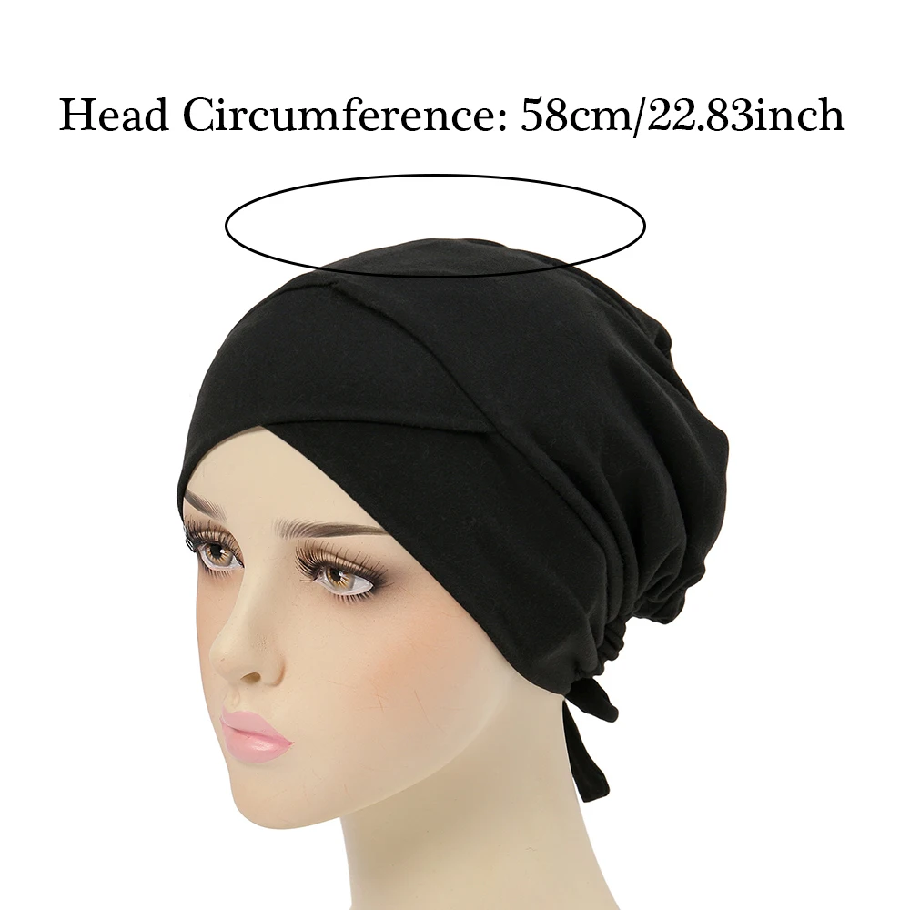 Crossed Forehead Lining Satin Hijab Hats Muslim Turban Bandana Islam Undercap with Tie Bonnet Instant Hijabs for Women