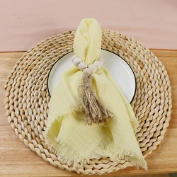 Set of 10 Rustic Retro Green-Trimmed Cotton Gauze Napkins - Elegant Table Decor (10PCS Light yellow)