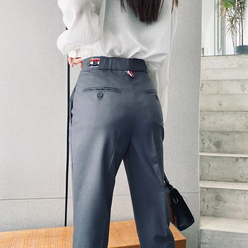 여성용 클래식 TB 스트라이프 나인 포인트 팬츠, 블랙 스트레이트 레그 팬츠, 캐주얼 그레이 세트 팬츠, 한국 패션, 가을 신상