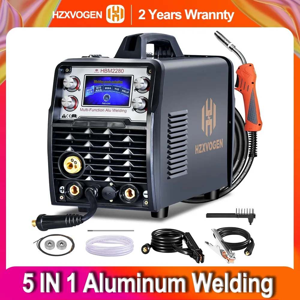 HZXVOGEN 5 In 1 Gasless/Gas MIG ARC/MMA Tig HBM2280 Aluminium Synergy Semi-automatic Welding Machine Tools сварочный полуавтомат