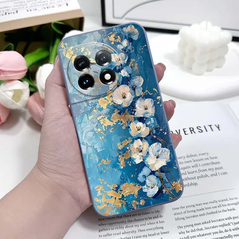 Gold Leaf Flower Liquid Silicone Phone Case