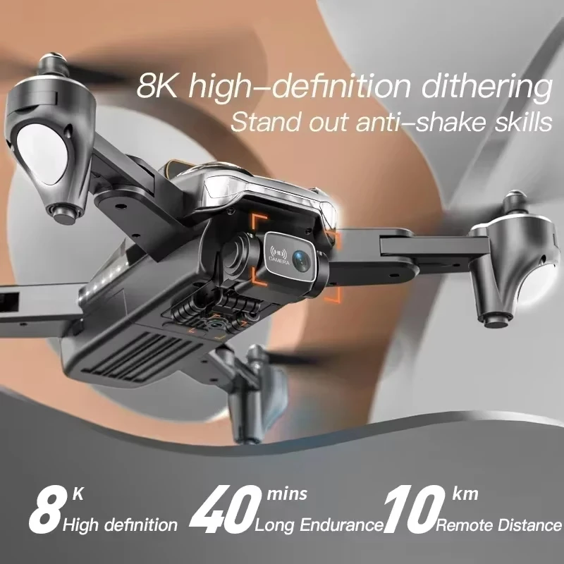 Vue rapprochée du drone professionnel 8K double caméra avec ses deux objectifs et antenne GPS