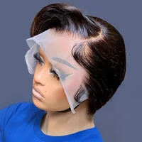 Perruque Naturelle Moins Cher Perruques coupe lutin cheveux humains perruques courtes Bob 13x4 perruque avant en dentelle pour les femmes noir coupe lutin perruque frontale transparente couches droites 2