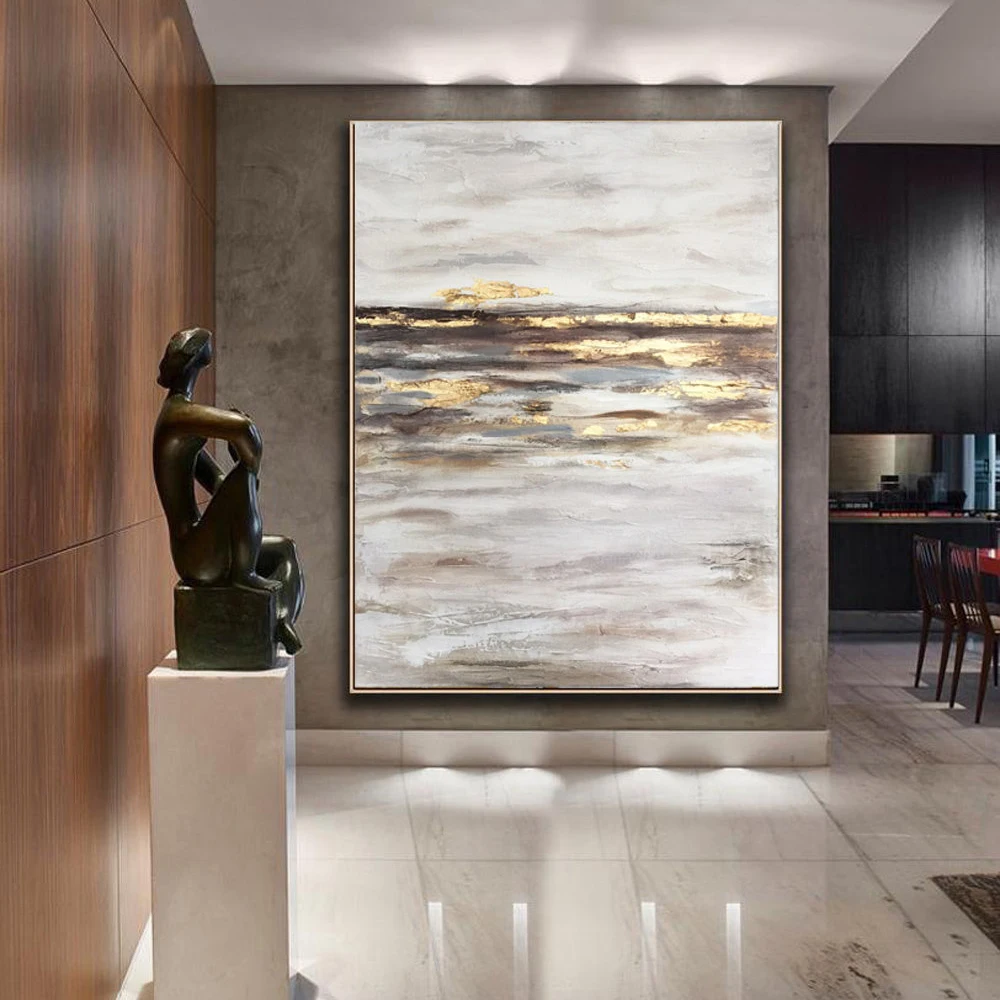 

Hand Made Abstract Gold Foil Painting Modern Abstract Canvas Wall Art Large Wall Painintg Home Wall Decor Living Room Bedroom