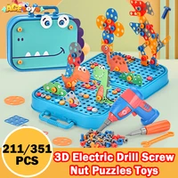 DIY 3D Kids Electric Drill Screw Nut Puzzles Toys Pretend Play Tool Disassembly Assembly Drill Puzzle Toys For Boy Children Gift 1