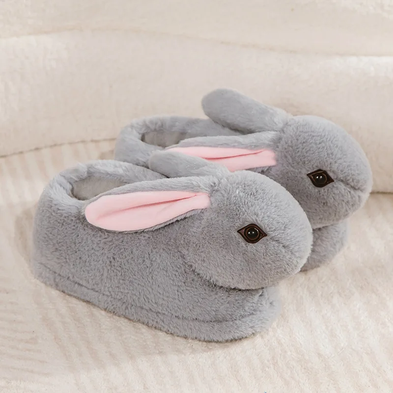 Double Eyelid Rabbit Winter Ankle Wrap Cotton Shoes Simulation Long-Ear Rabbit Plush Cover Heel Thickening Floor Cotton Slippers 5