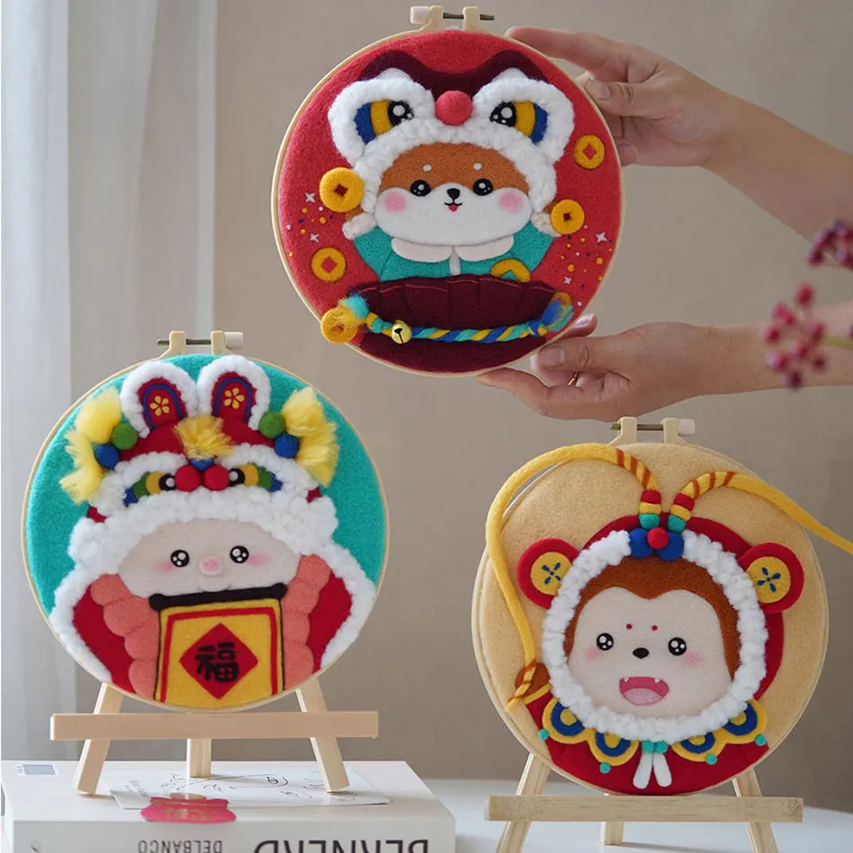 

GATYZTORY 20x20cm Diy Wool Painting Kits With Frame Cartoon Picture Needle Felting Painting For Home Decors Diy Gift