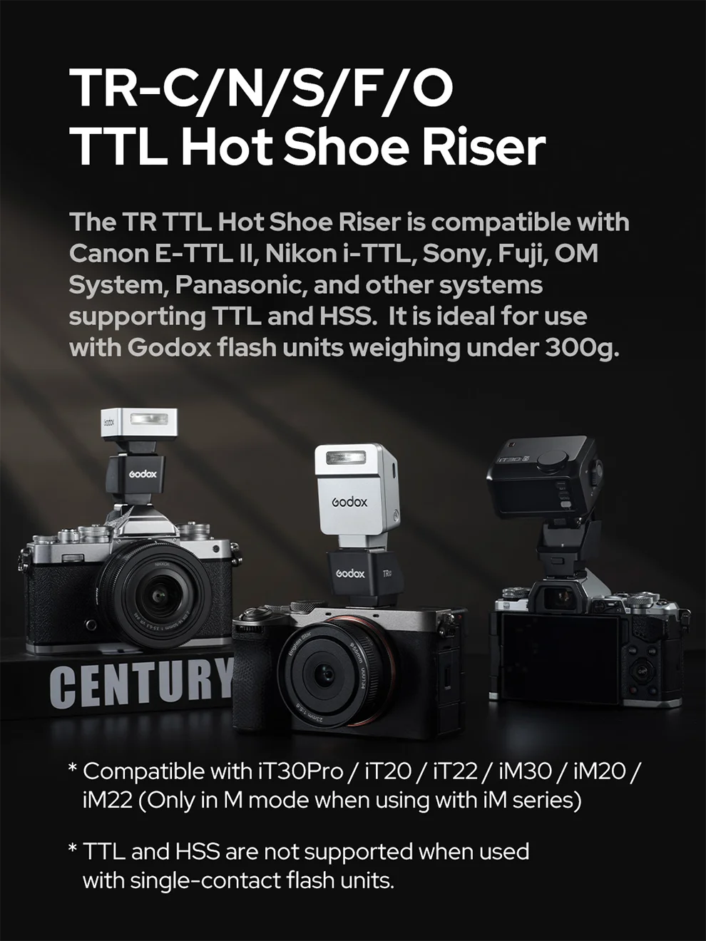 TR/ FS-R TTL Hot ShoeRiser Single Contact Folding Hot Shoe Riser with Canon Niko
