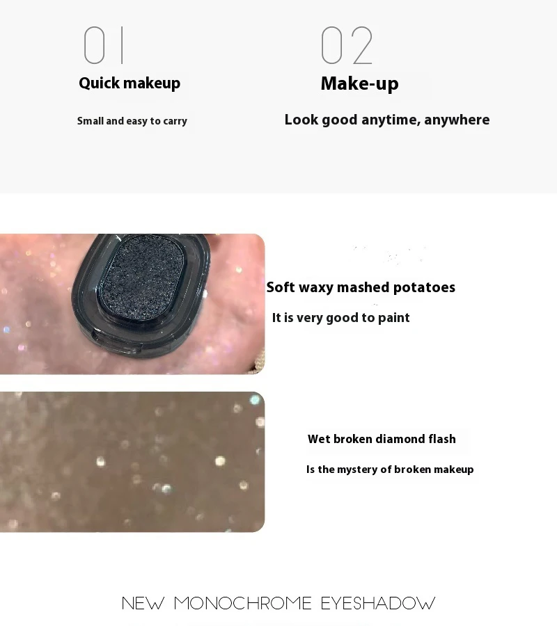 Description Picture 4 of itemMetallic Smoky Monochrome Eyeshadow Palette Glitter Punk Black Eye Shadow Palette Shimmer Pearl Eye Makeup Shiny Silkworm Shadow