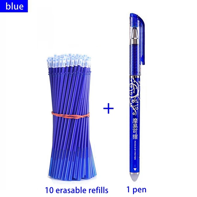 Haile 30 Pcs/set Cute Erasable Gel Pen Ballpoint Pens Rod 0.5mm Refills Blue/Black Ink Washable Handle School Writing Supplies 11 Pcs-blue set F