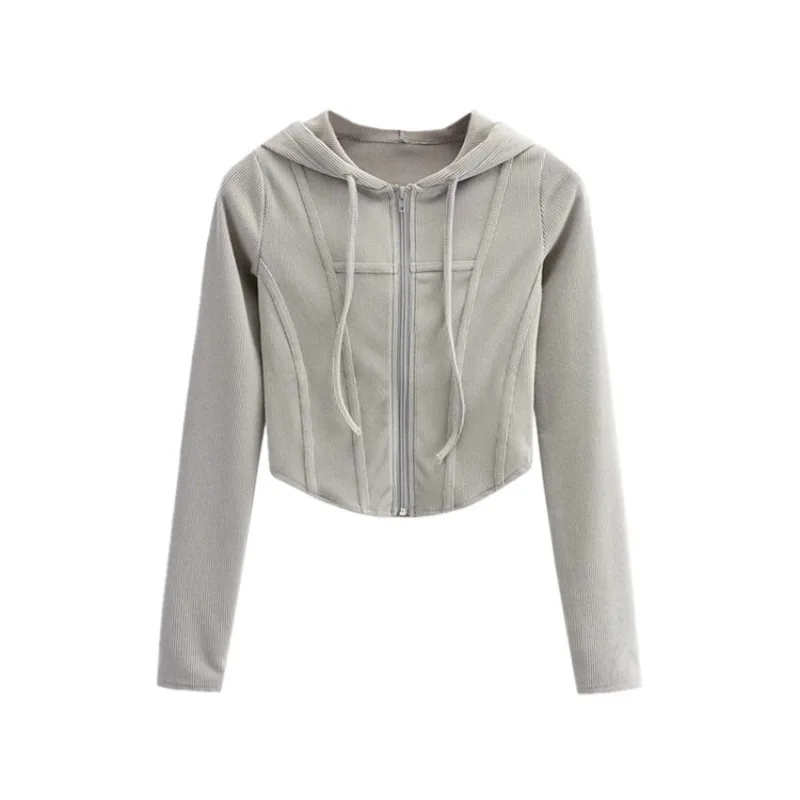 

Женская толстовка с капюшоном, осенняя однотонная уличная одежда на молнии, Повседневная Свободная куртка в Корейском стиле Харадзюку С Длинным Рукавом, пальто, одежда