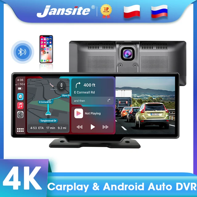 Jansite 4K Car DVR Carplay ; Android Auto 1080P Dash cam Front and Rear Camera Voice Control Dual lens GPS Wifi Mirror Recorder