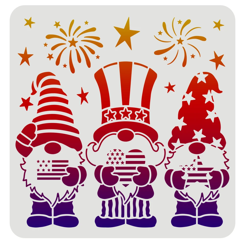 

Happy Independence Day Stencil Happy 4th of July Stencil Reusable Gnome Drawing Stencils for Painting on Wood Tile Paper Fabric