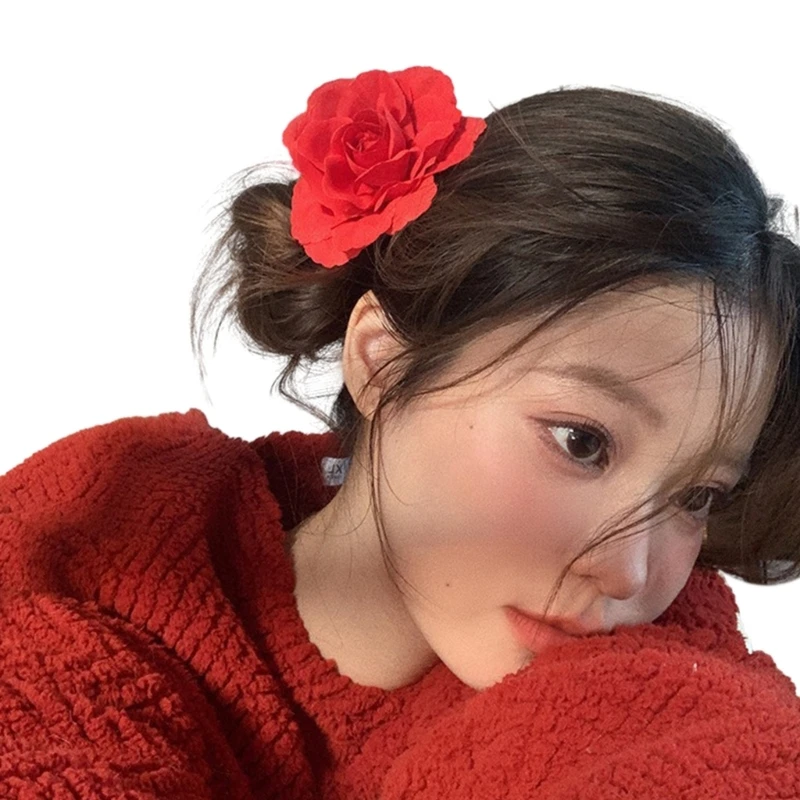 

Sweet Girls Rose Flower Hair Clip Harajuku Flower Rose Hair Clip for Bangs