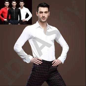 2015 new mens white dance shirt Competition Performance Ballroom Modern Salsa Tango Samba latin mens shirts boys dancewear