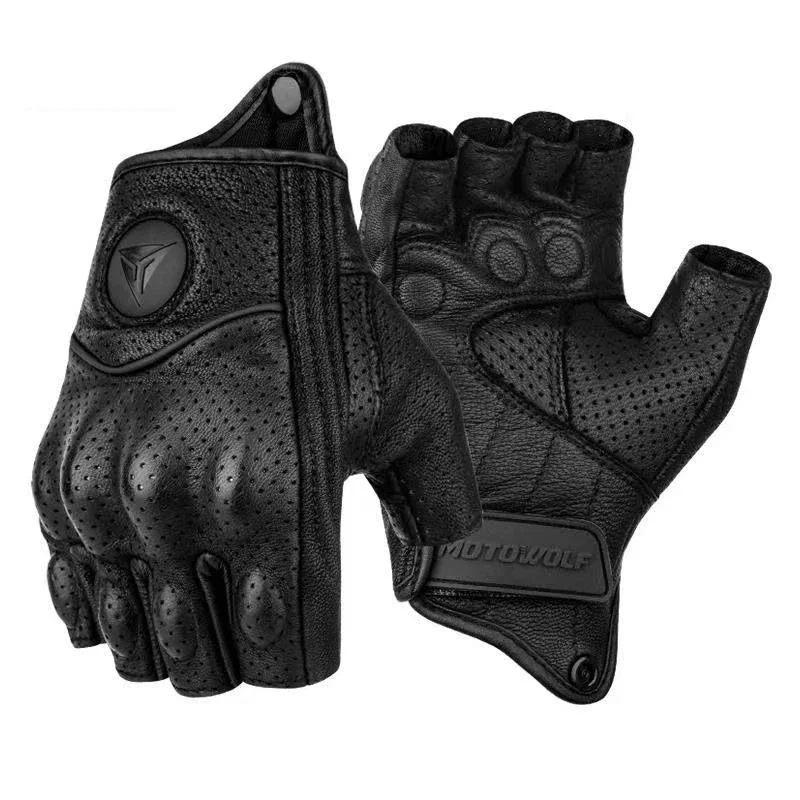 Motorcycle Gloves Half Finger Leather Summer Fingerless Racing Tactical Retro