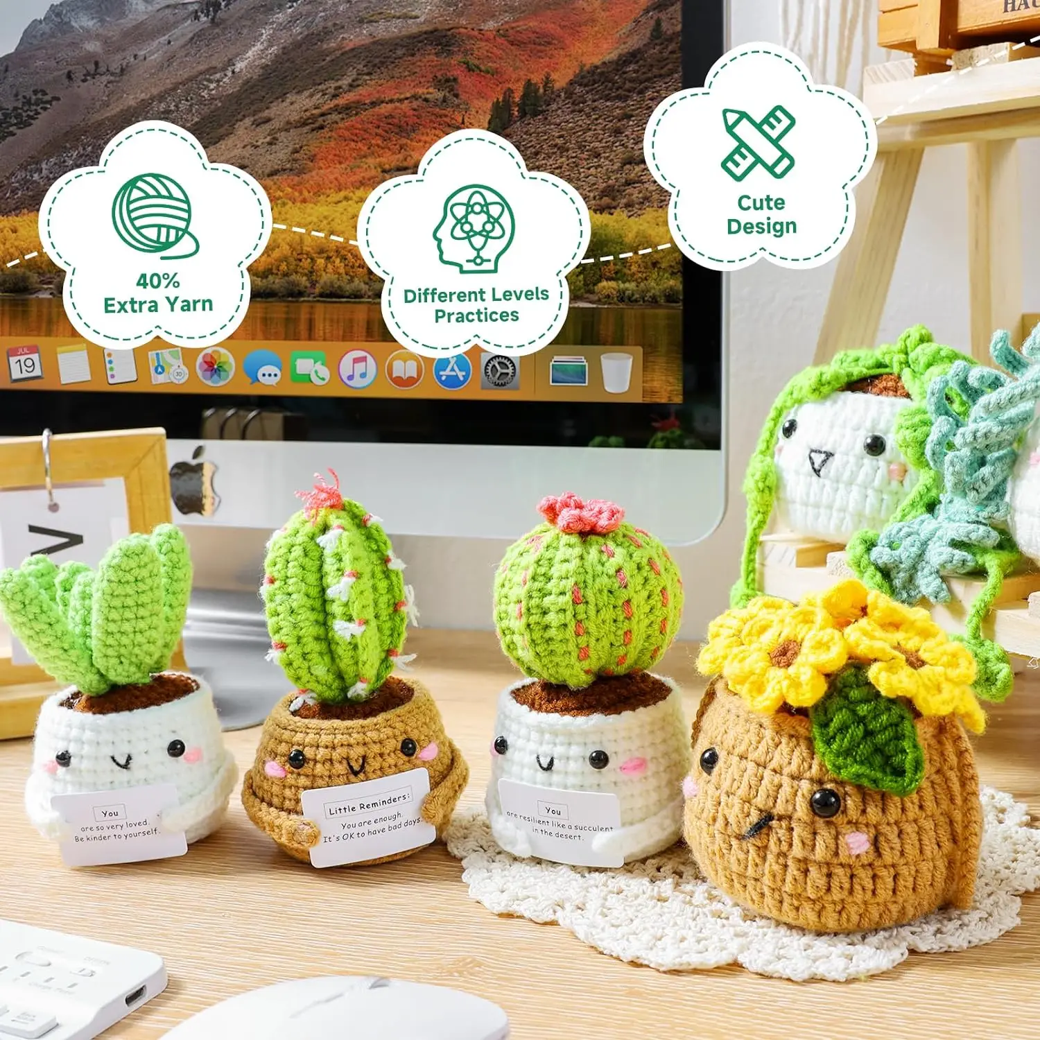 Crochet Kit for Beginners 6 PC Potted Plants and Succulent Family Crochet Kit with Accessories(40%+ Yarn)