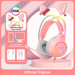 ONIKUMA RGB Gaming Headphones with HD Flexible Microphone (Pink with Ear)
