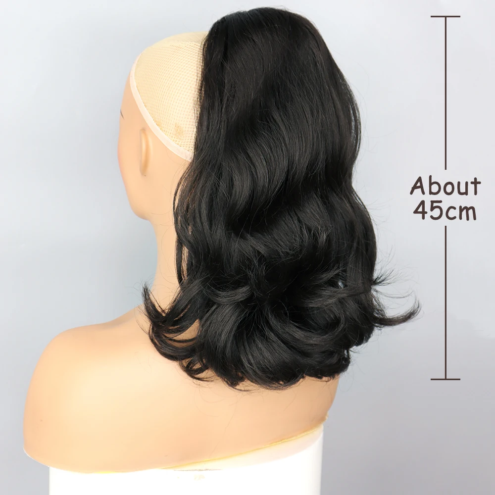 azqueen sintético polegada onda do corpo hairpiece cordão rabo de cavalo grampo de cabelo na extensão preto natural marrom