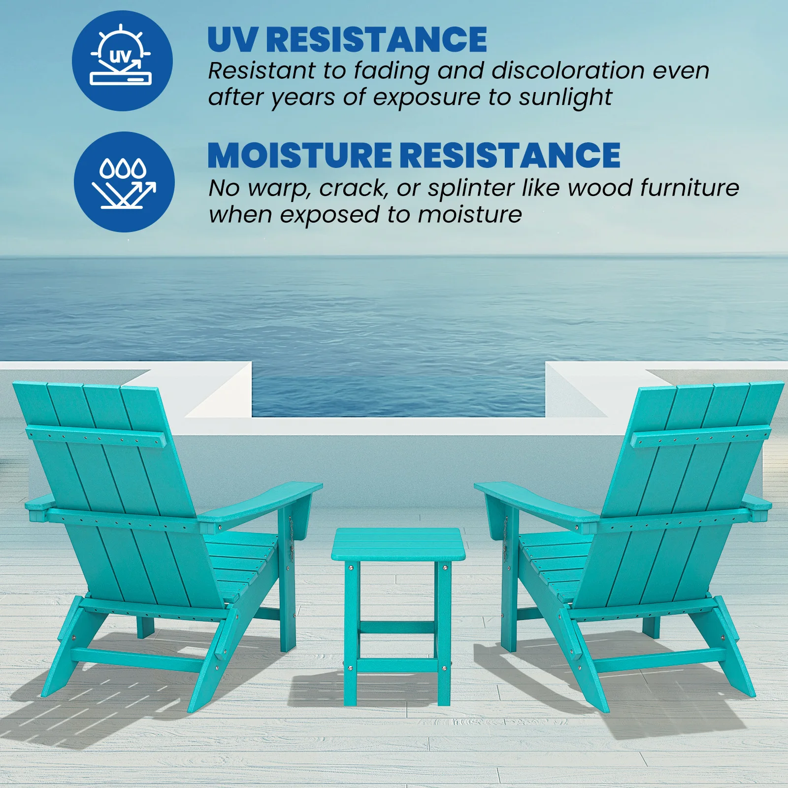 Portable Chairs Table Set of 3, Folding Adirondack Chair Table for All Weathers, Outdoor Fire Pit Chairs for Patio Poolside 3