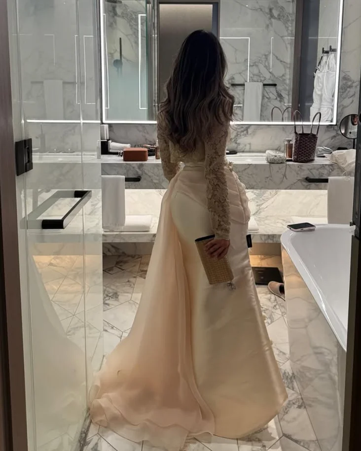 Champagne Mermaid Prom Dresses with Detachable Train Long Sleeve Applique Floral | eBay Champagne Mermaid Prom Dresses with Detachable Train Long Sleeve Applique Floral | eBay