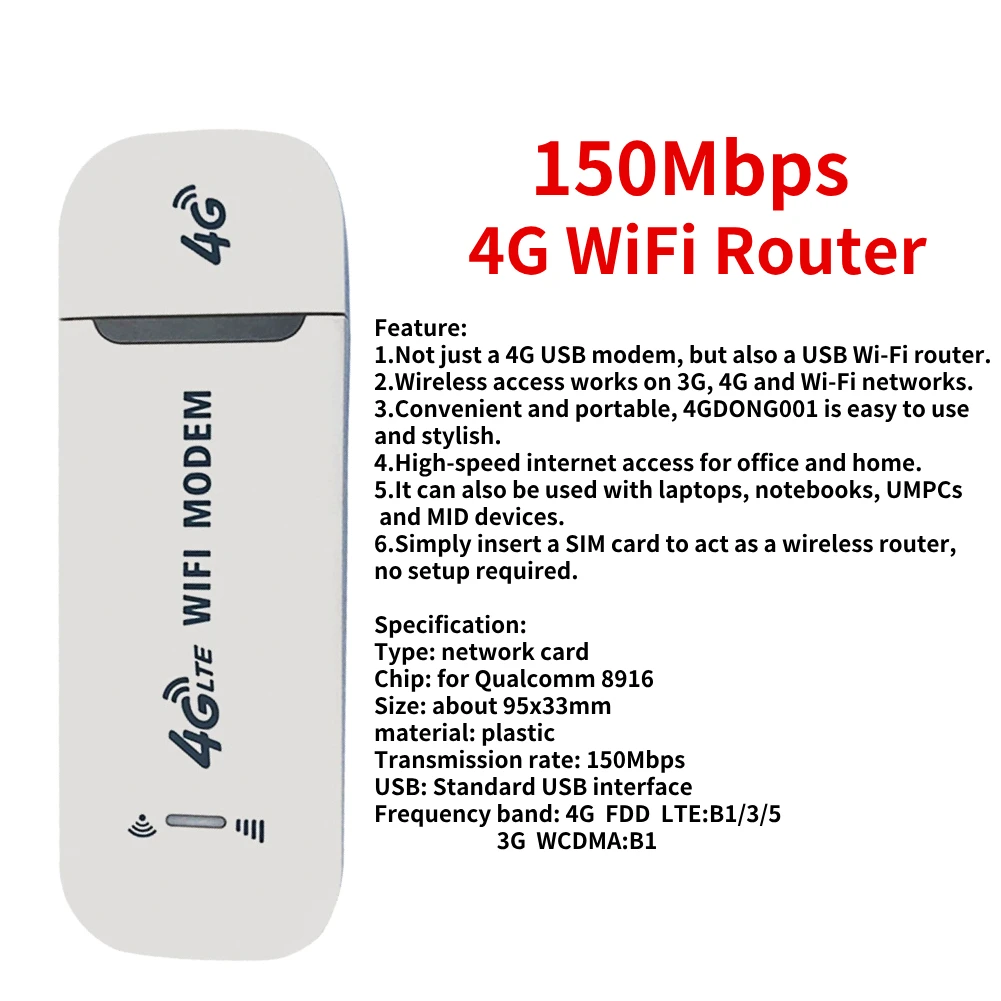 Routeur sans fil 4G, 150Mbps, adaptateur WiFi, clé modem USB, carte SIM  mobile à large bande, pour la maison et le bureau - AliExpress