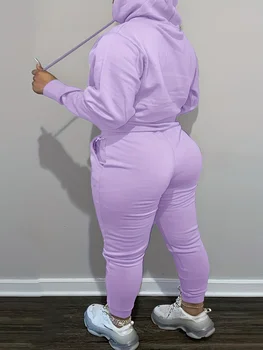 Plus-Size Women’s Fleece Tracksuit – Hooded Two-Piece Set 1