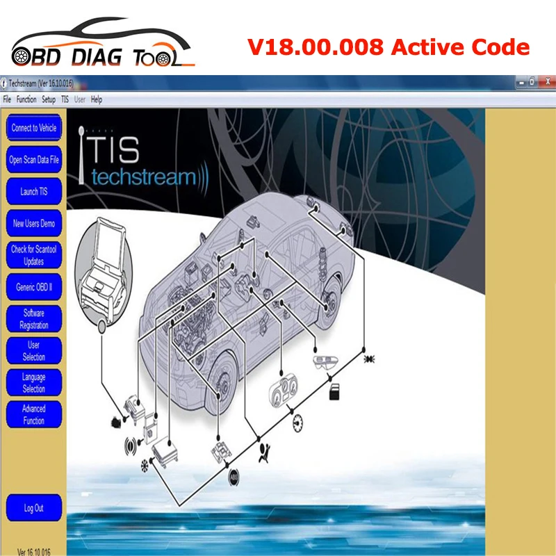 MINI VCI V16.30.013/V17.20.013 For TOYOTA Car Diagnostic Cable Techstream V18.00.008 For MINI-VCI J2534 Interface/OTC ecu tool
