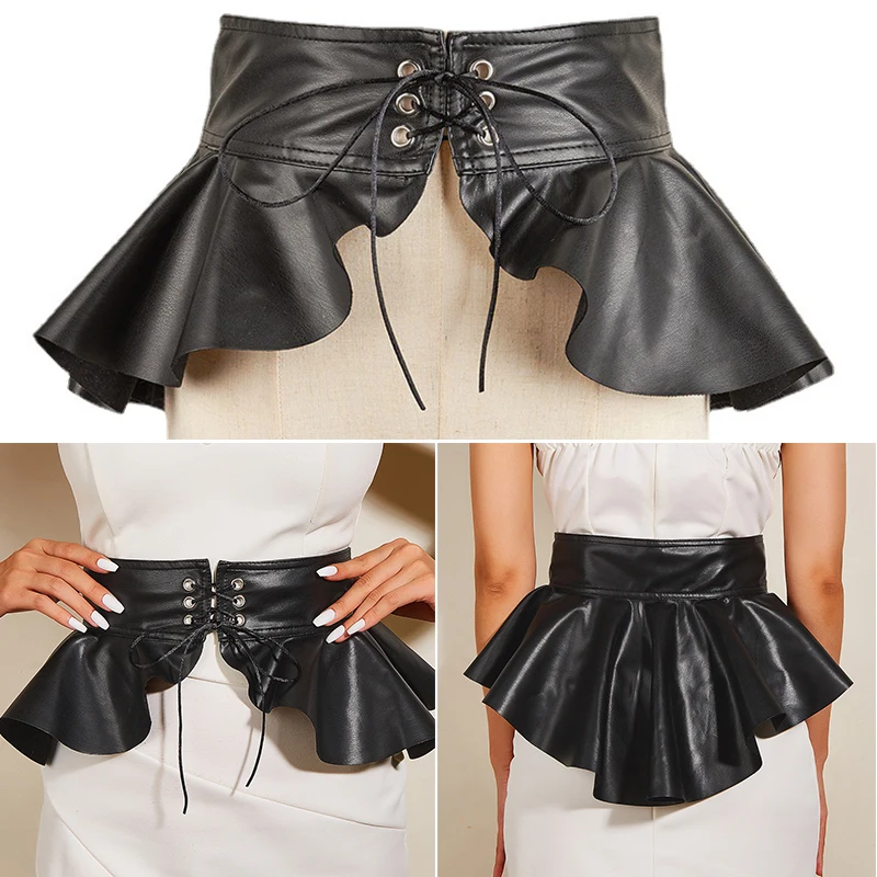 

Layered Swallow Tail Waist Seal Wide Black Corset Belt Ruffle Skirt Peplum Waist Belt Dress Decorative Female High Waist Girdle