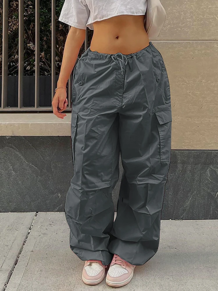 

WeiYao 2022 Y2K Baggy Cargo Pants Women Low Waist Sweatpant Pink Vintage Street Pocket Wide Leg Trousers Joggers Parachute Pants