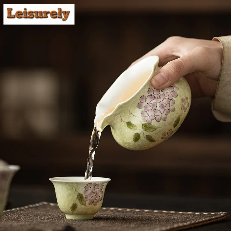 180ml Hand-painted Hydrangea Lotus Tea Pitcher Divide Tea Serving Cup Cha Hai Dispenser Justice Cup Fair Mug Cha Accessories