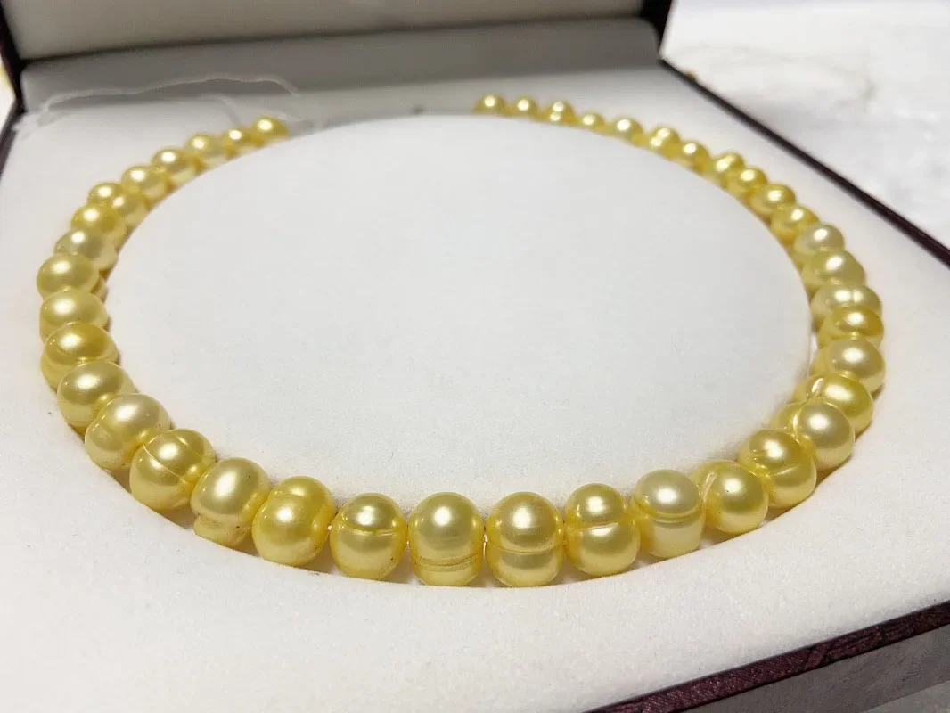 

Жемчужное ожерелье, ювелирные изделия, 10-11 мм, Золотая барочная нить, морское жемчужное ожерелье, искусственное серебро