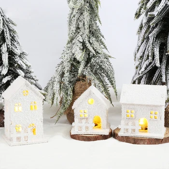 Xmas Ornament Christmas Led Light Wooden House with Snowflake Luminous Cabin Christmas Decorations