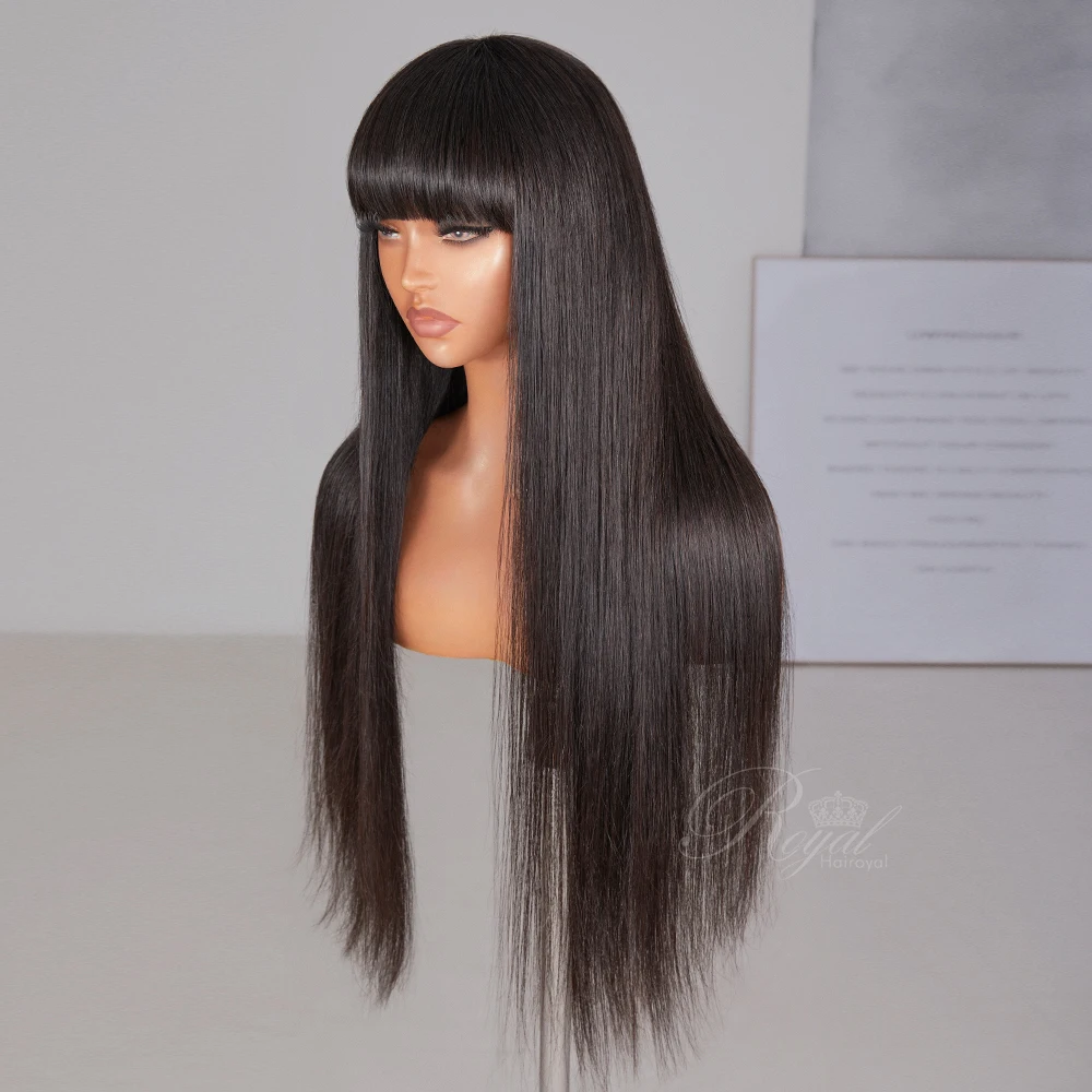 Straight Wig With Bangs Fringe Full Machine Made Bob Human Hair Wigs For Women Brazilian Remy Glueless Natural Black Fringe Wig