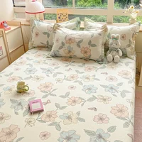Botanical Floral Flat Sheet Set Kawaii Butterfly Print Bed Sheet with 2 Pillowcase, Cotton Sheets Set Farmhouse Style Bed Cover 4