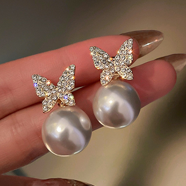 Elegant Cute Rhinestone Butterfly Stud Earrings For Women Girls Fashion Metal Chain Earring Wedding Party Jewelry Gifts