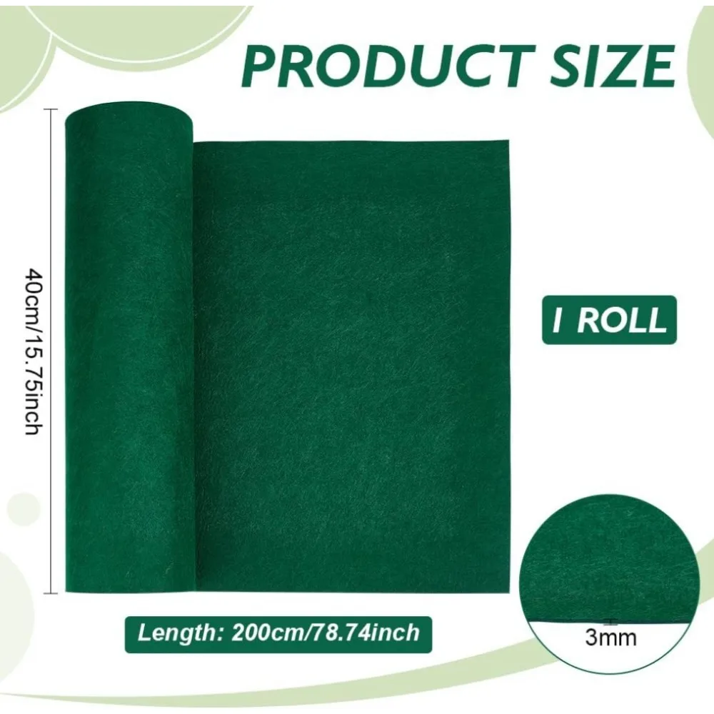 78.7x15.7inch Felt Roll Green Craft Felt Fabric 3mm Thick Nonwoven Roll DIY Arts & Crafts Patchwork Sewing Deocoration