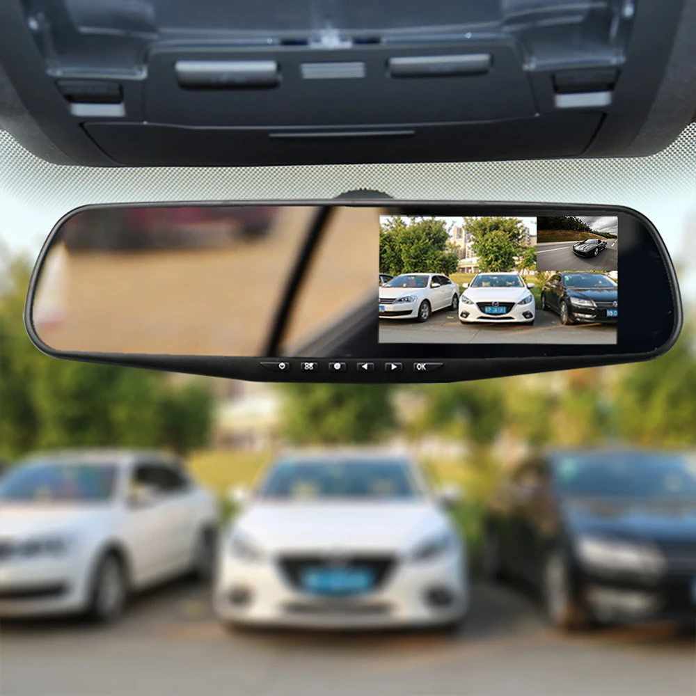 WIFIGDS 4.3 Inches Touch Screen Cars Vehicles On-Dash Cameras 170° Angle Adjustable Auto Rearview Mirror Video Recorder 