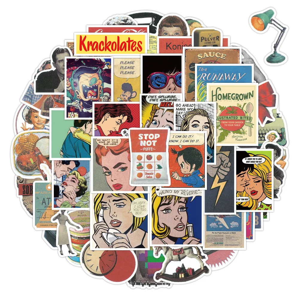 

10/30/50PCS Retro Poster Cartoon Graffiti Waterproof Sticker Personality Creative Trend Decal Skateboard Guitar Helmet Wholesale