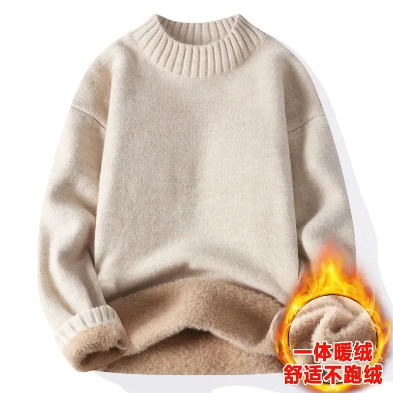 

Winter Warm Sweater Mens Turtleneck Slim Soft Fleece Pullover Solid Knitted Plus gold velvet thickening Men