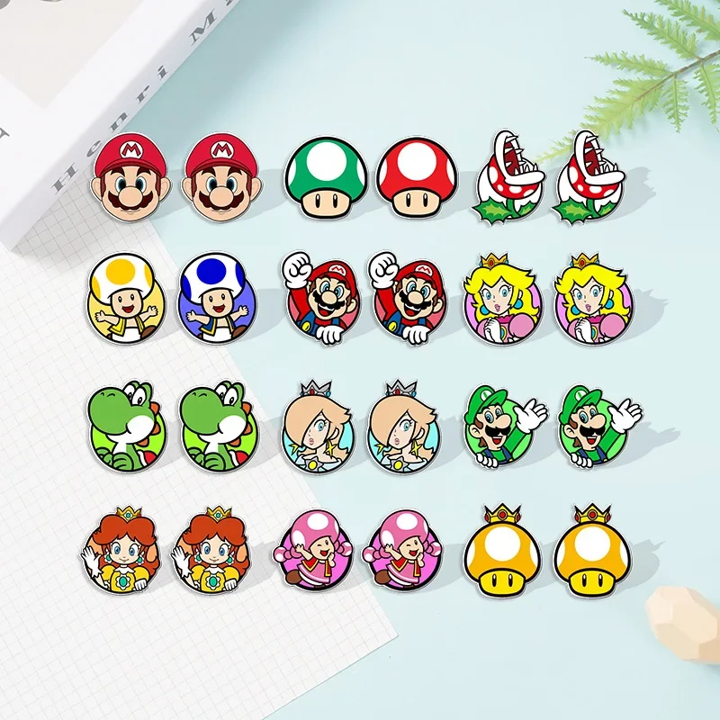 Super Mario Bros Earrings Game Cartoon Luigi Yoshi Toad Peach Accessories Anime Figure Acrylic Fashion Earrings Birthday Gift