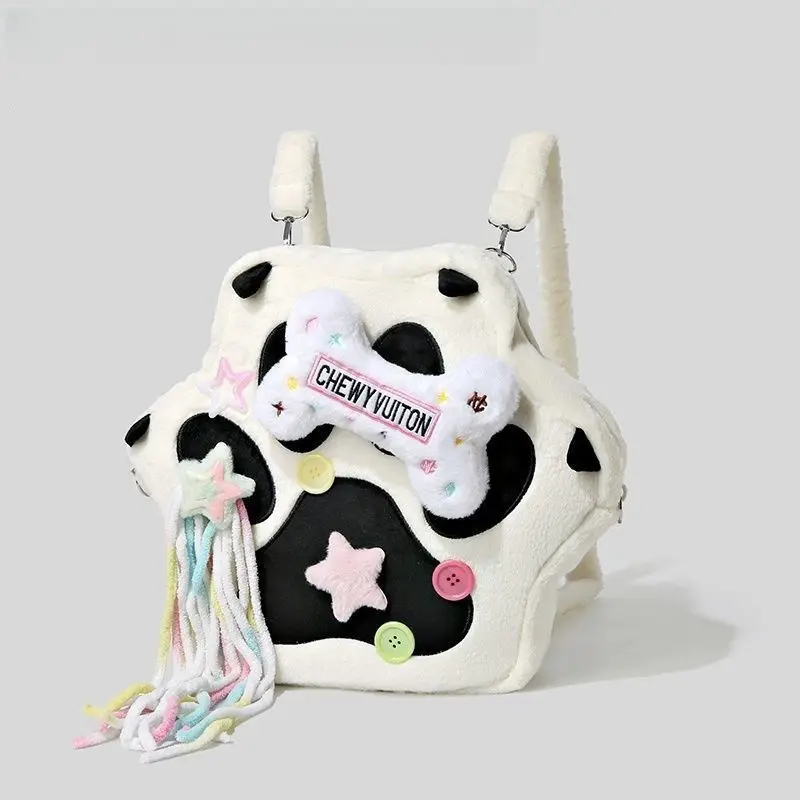 Cute Cat Paw Plush Backpack with Adjustable Straps Kawaii Bag Soft Furry Purse Cartoon Backpack Women Girls Christmas Gifts 1