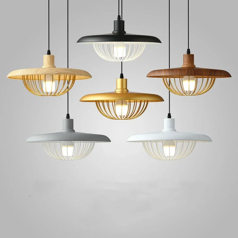 

Modern Luxury Walnut Metal Iron Flying Saucer Pendant Light Restaurant Cafe Kitchen Bedroom LED Hanging Lamp Creative Home Decor