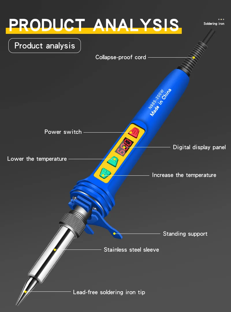 100-200W Digital Display Adjustable Temperature Soldering Iron High-temperature Soldering Iron Set