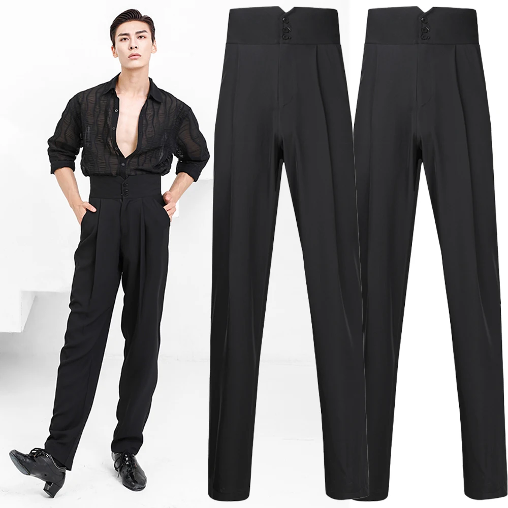 

Брюки для латиноамериканских танцев в Корейском стиле, мужской костюм для латиноамериканских танцев с высокой эластичной талией, брюки для соревнований и тренировок