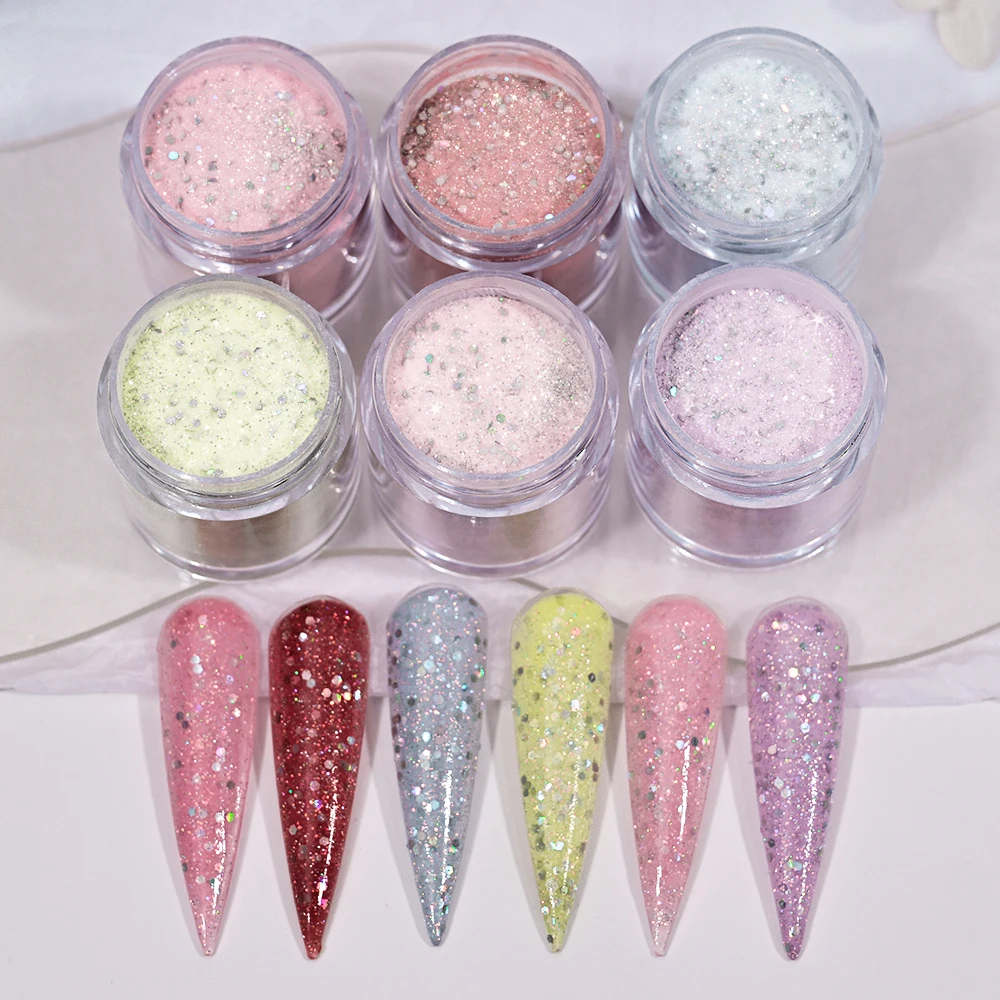 6Jars Glitter Acrylic Crystal Powder Set With Sequins Nail Art Extension Mix Sequin Fine Dipping Powder Nail Art Extend Carving 3