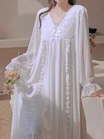 White Long Sleeve Lace Nightgown for Women Thin Long  Pajamas Nightdress Sleepwear Home Clothes New Women's Sleeping Cute Ladies