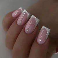 Faux ongles français en acrylique à couverture complète pour filles, faux ongles carrés courts, rose nude, nickel é simple, presse, N64.Art, N64.24 pièces 1
