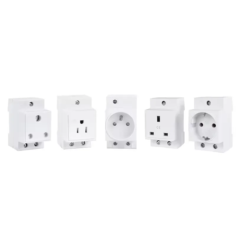 Universal Din Rail Modular AC Power Socket Adapter - 16A 220V Connector, Grey