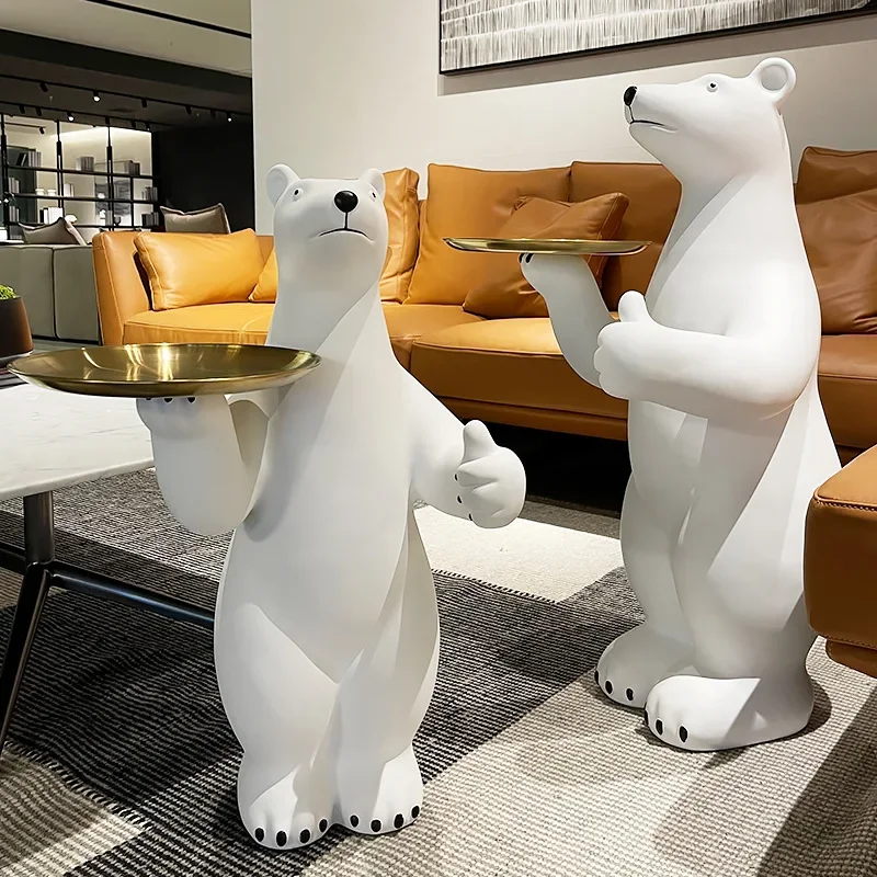 LargePolarBearSideTableCreativeOversizeBearTraySculpture